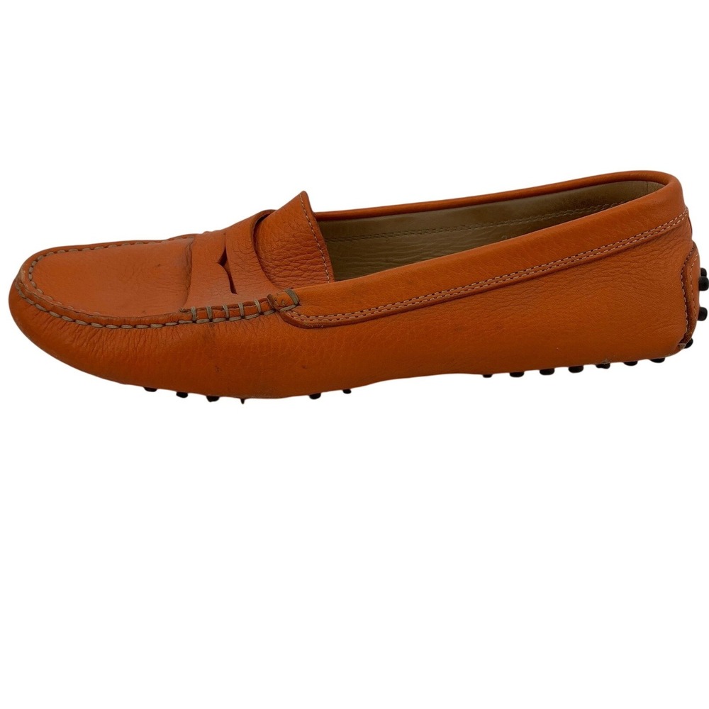 Tods Gommino Driving Loafers Womens 38 / 7.5 Orange Leather Slip On Italy Penny